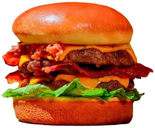 Hambúrguer artesanal com bacon, queijo e blend bovino do cardápio da franquia de churrascaria Steak Ranch